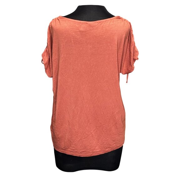 Tahari Womens Large Coral Ruched Sleeve Rayon Blend Top - Picture 3 of 8